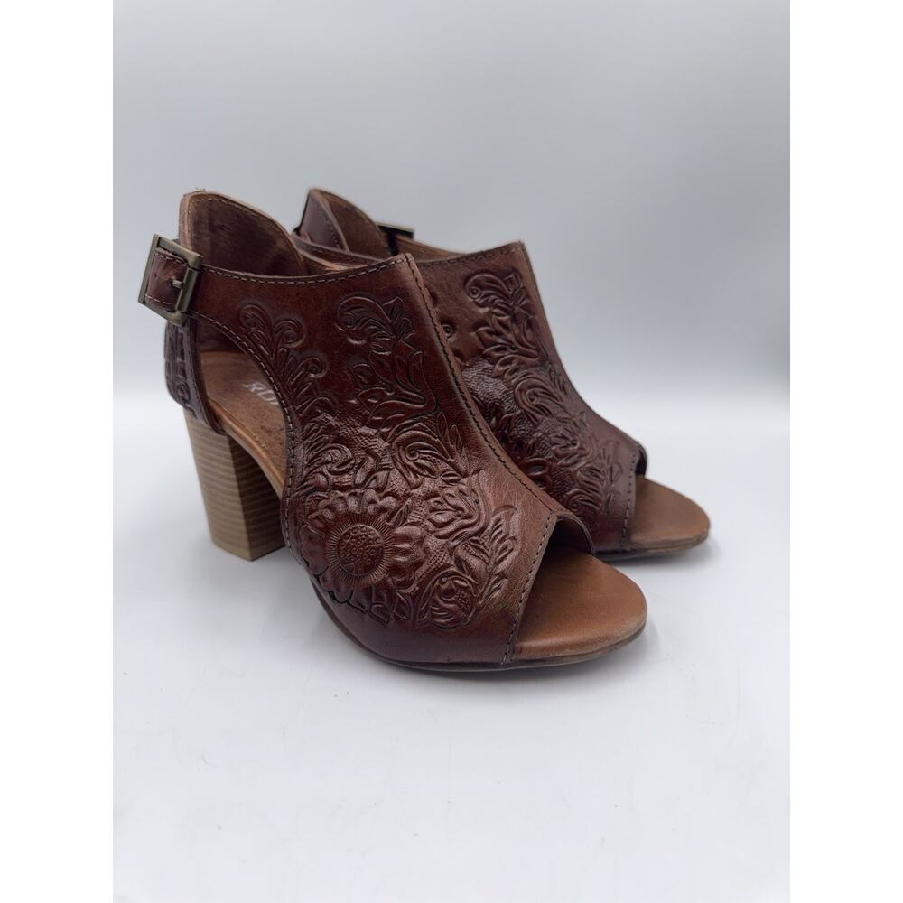 Roper Mika Floral Embossed Peep Toe Zippered Shootie Pumps Womens Size 5 - Picture 14 of 16